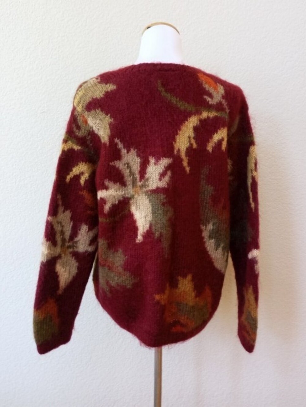 🤍 Talbots vintage hand knit mohair blend burgundy autumn print chunky sweater - Picture 7 of 8